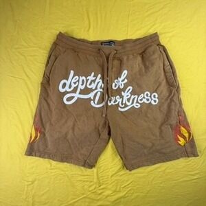 Rebel Minds Mens 2XL Brown Depth of Darkness Flame Graphic Shorts Streetwear